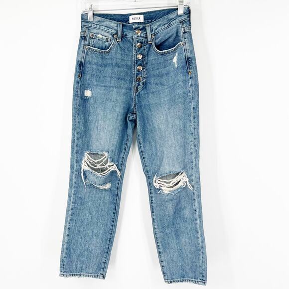 Pistola Charlie High Rise Button Fly Straight Jeans Distressed - Picture 1 of 9